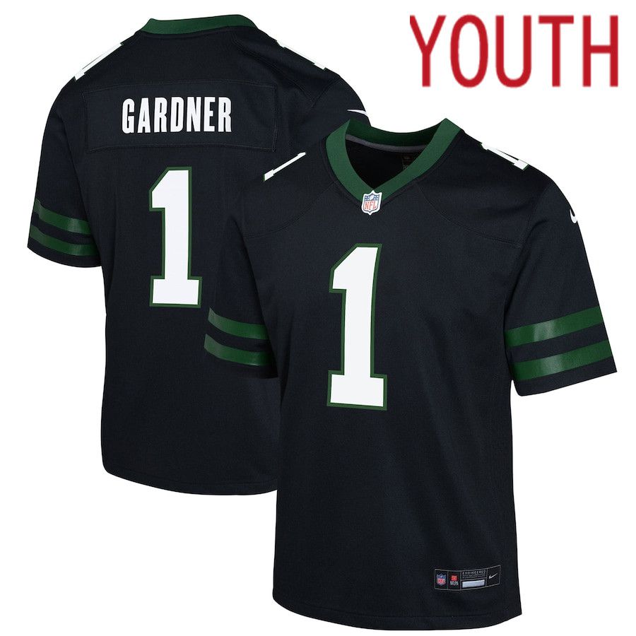 Youth New York Jets 1 Ahmad Sauce Gardner Nike Legacy Black Alternate Game NFL Jersey